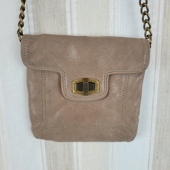 Vintage Ann Taylor Genuine Leather Crossbody‎ Real Chain Strap Taupe - Picture 2 of 9